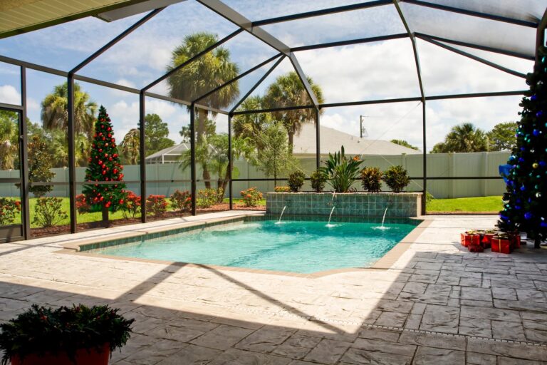 holiday decoration in pool enclosure